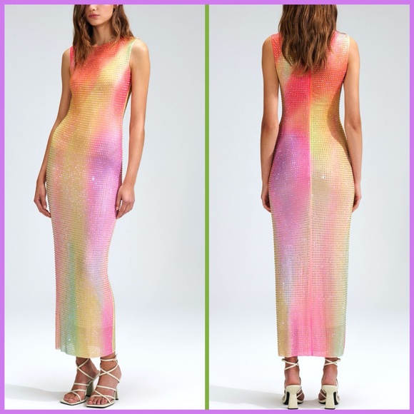 Self-Portrait Printed Mesh Rhinestone Midi Dress - Picture 13 of 14